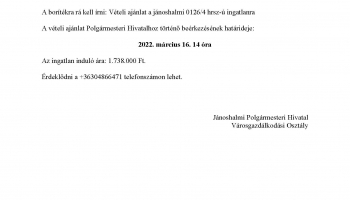 Hirdetmény - eladásra kínált ingatlan